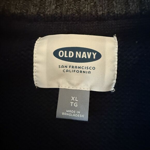 Old Navy Sweater Mens XL Blue Ribbed Knit Button Mock Neck Pullover Fisherman - Picture 4 of 8